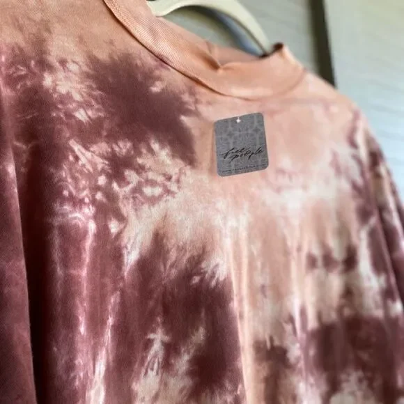 Free People Tie-Dye Long Sleeve Top in Pink and Cream - Picture 11 of 13